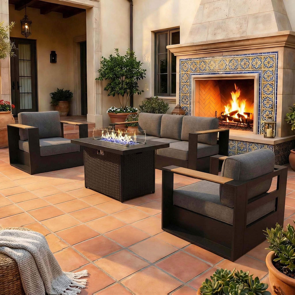 4-Piece Aluminum Patio Furniture Set With 55K BTU Fire Pit Table (SAK23471) SAKSBY WHOLESALE