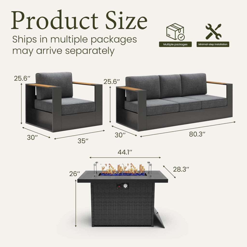 4-Piece Aluminum Patio Furniture Set With 55K BTU Fire Pit Table (SAK23471) SAKSBY WHOLESALE