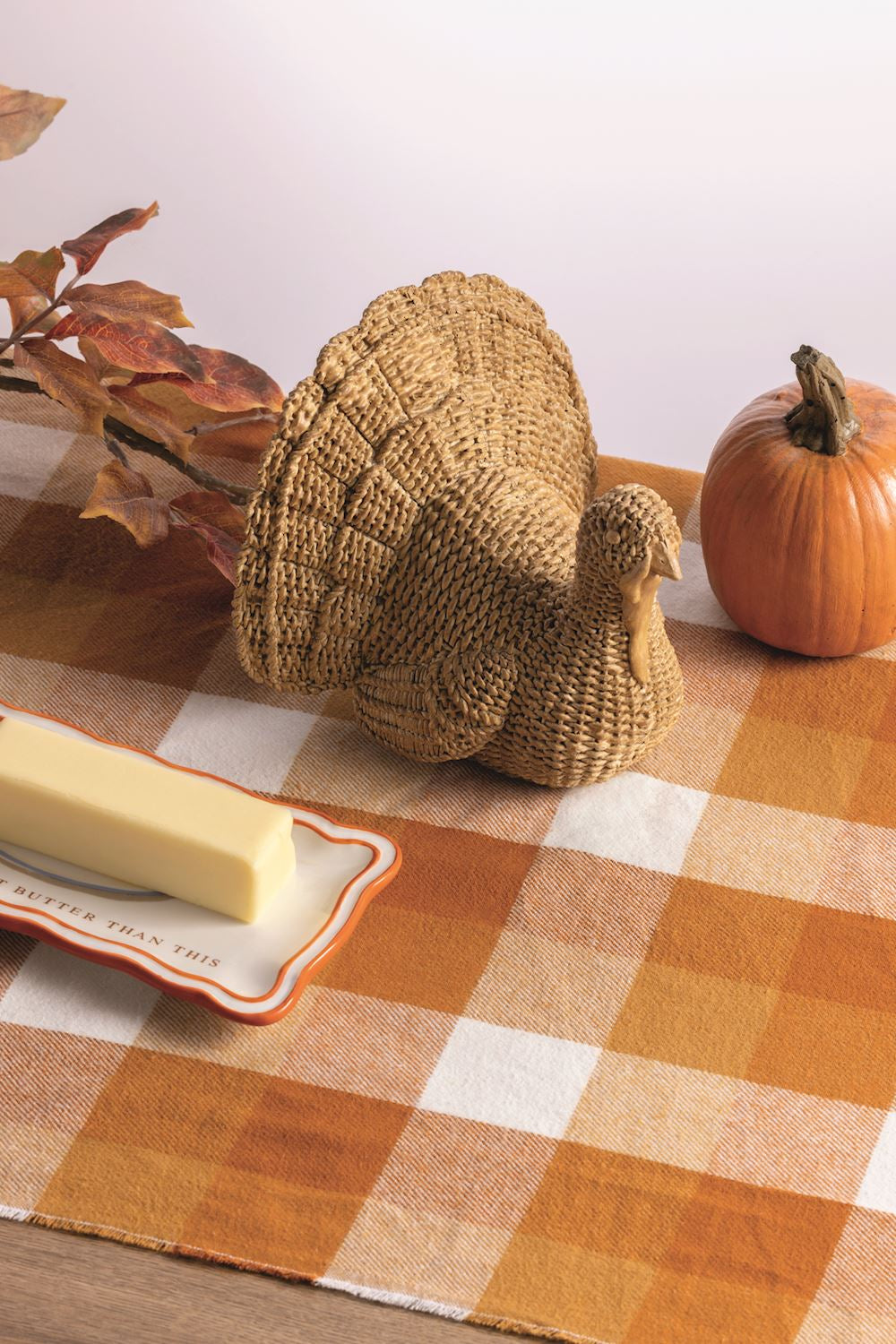 Wicker-Style Resin Turkey Centerpiece Rust & Cinder