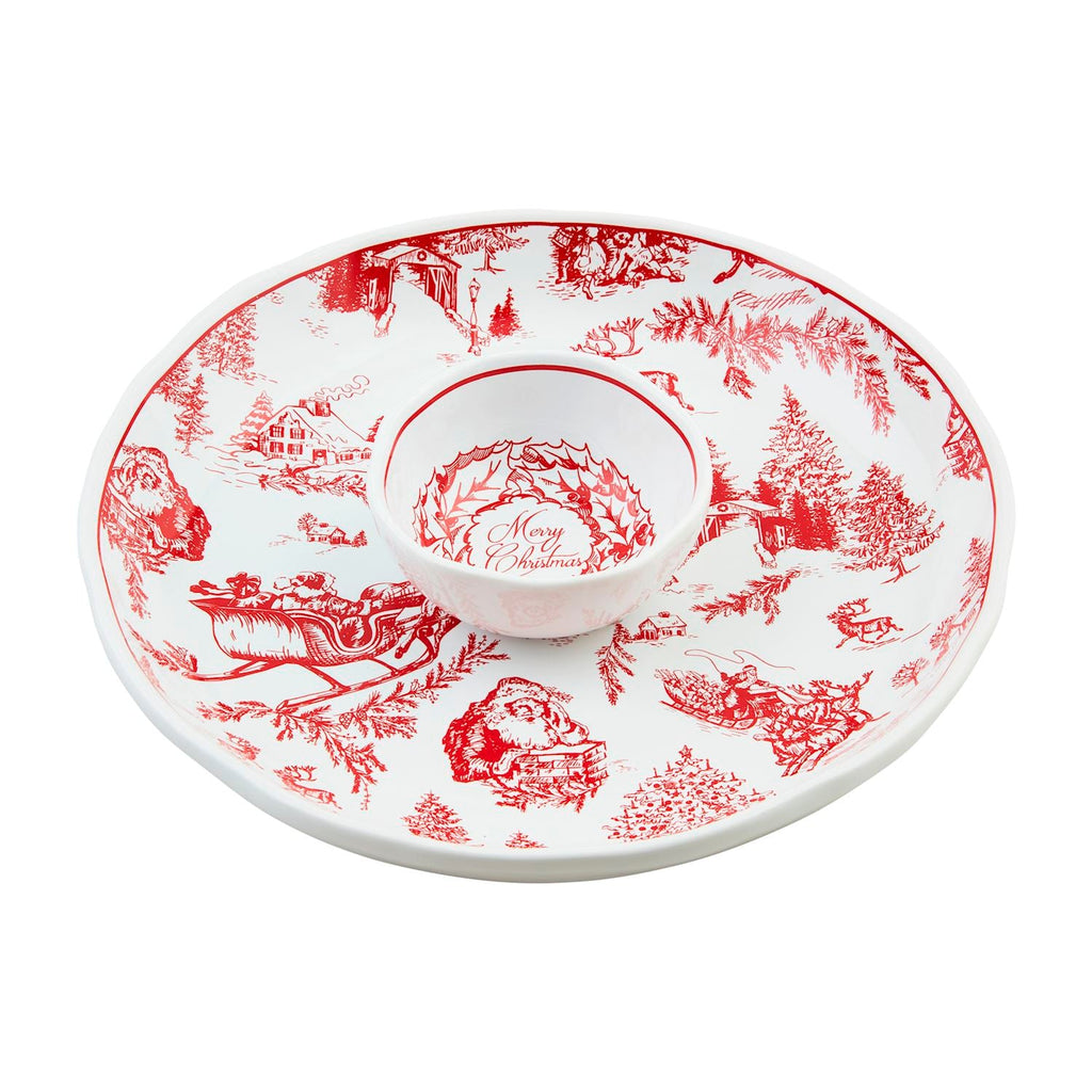 Christmas Red Toile Chip & Dip Set Rust & Cinder