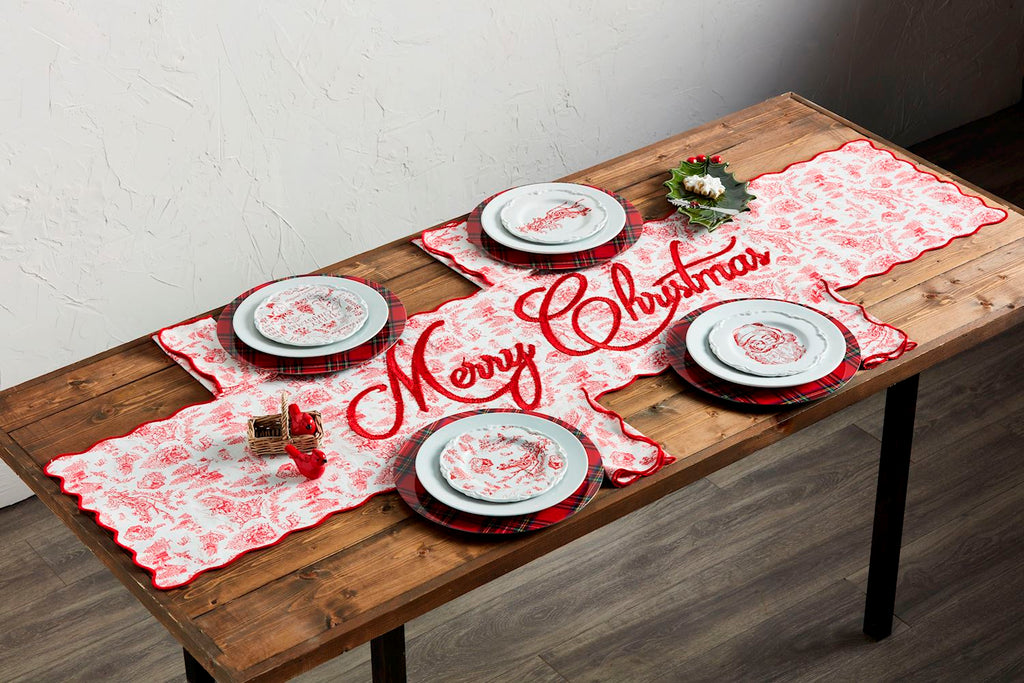 Red Santa's Sleigh Toile Dessert Plate Rust & Cinder