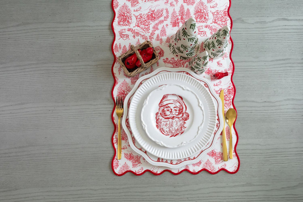 Red Santa Face Toile Dessert Plate Rust & Cinder