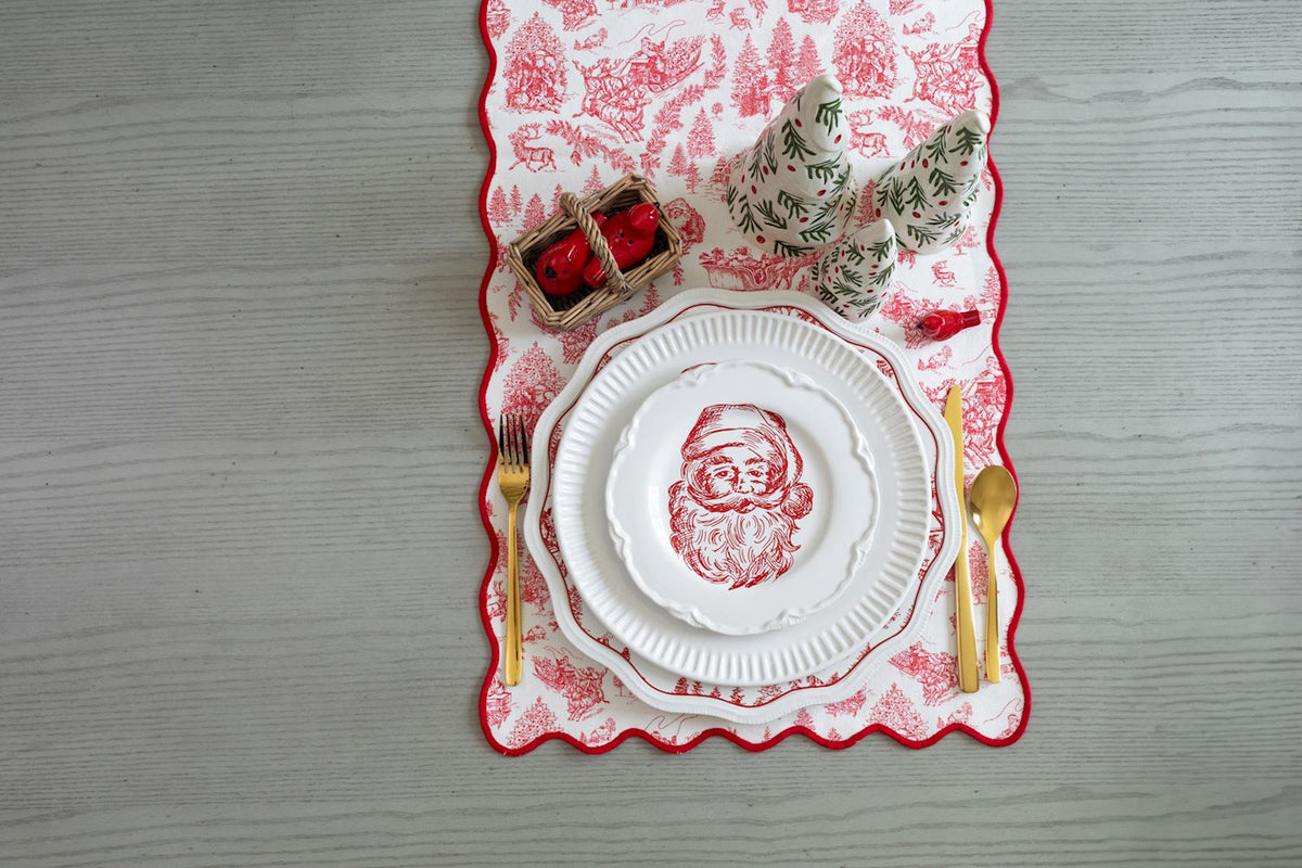 Red Santa Face Toile Dessert Plate Rust & Cinder
