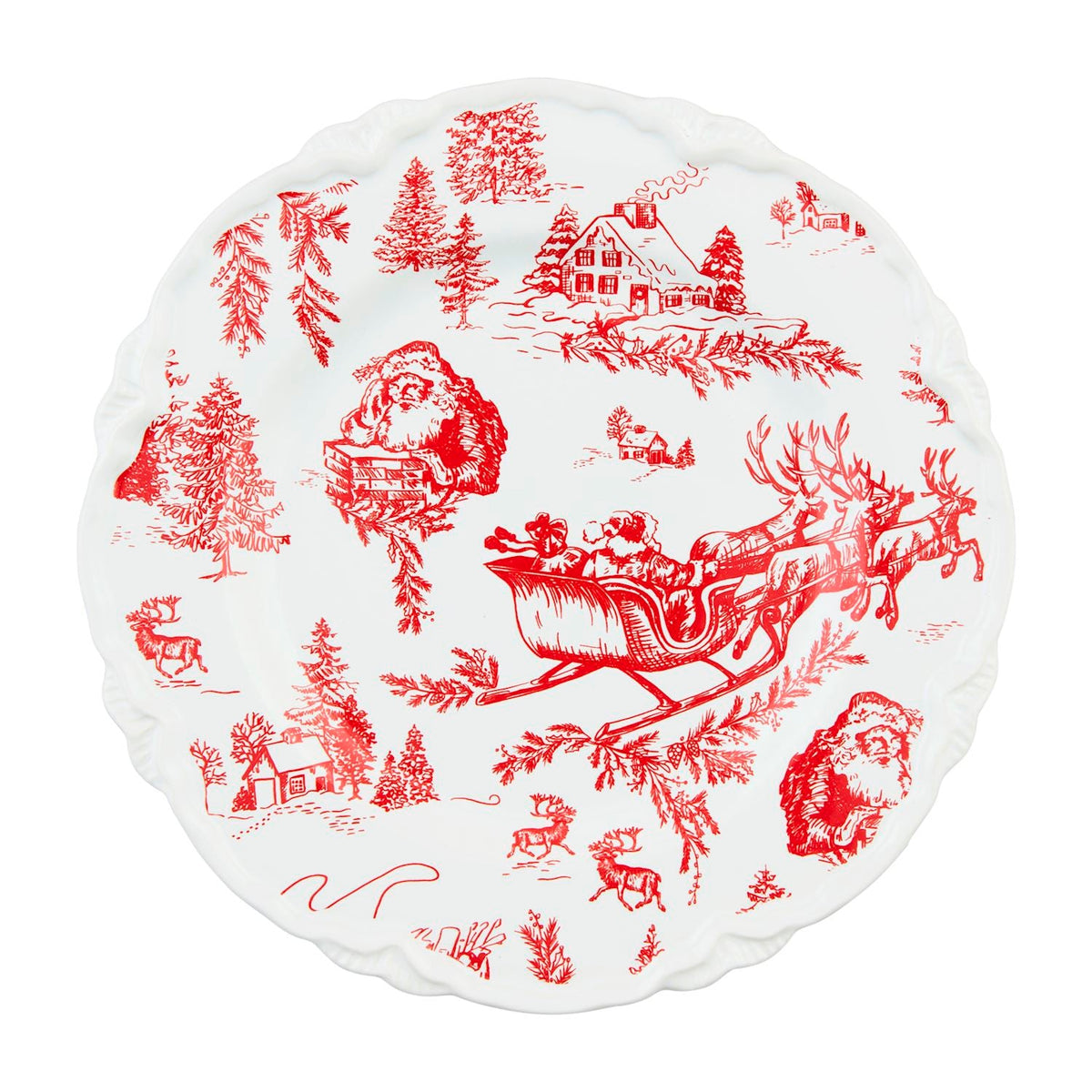 Red Christmas Toile Dessert Plate Rust & Cinder