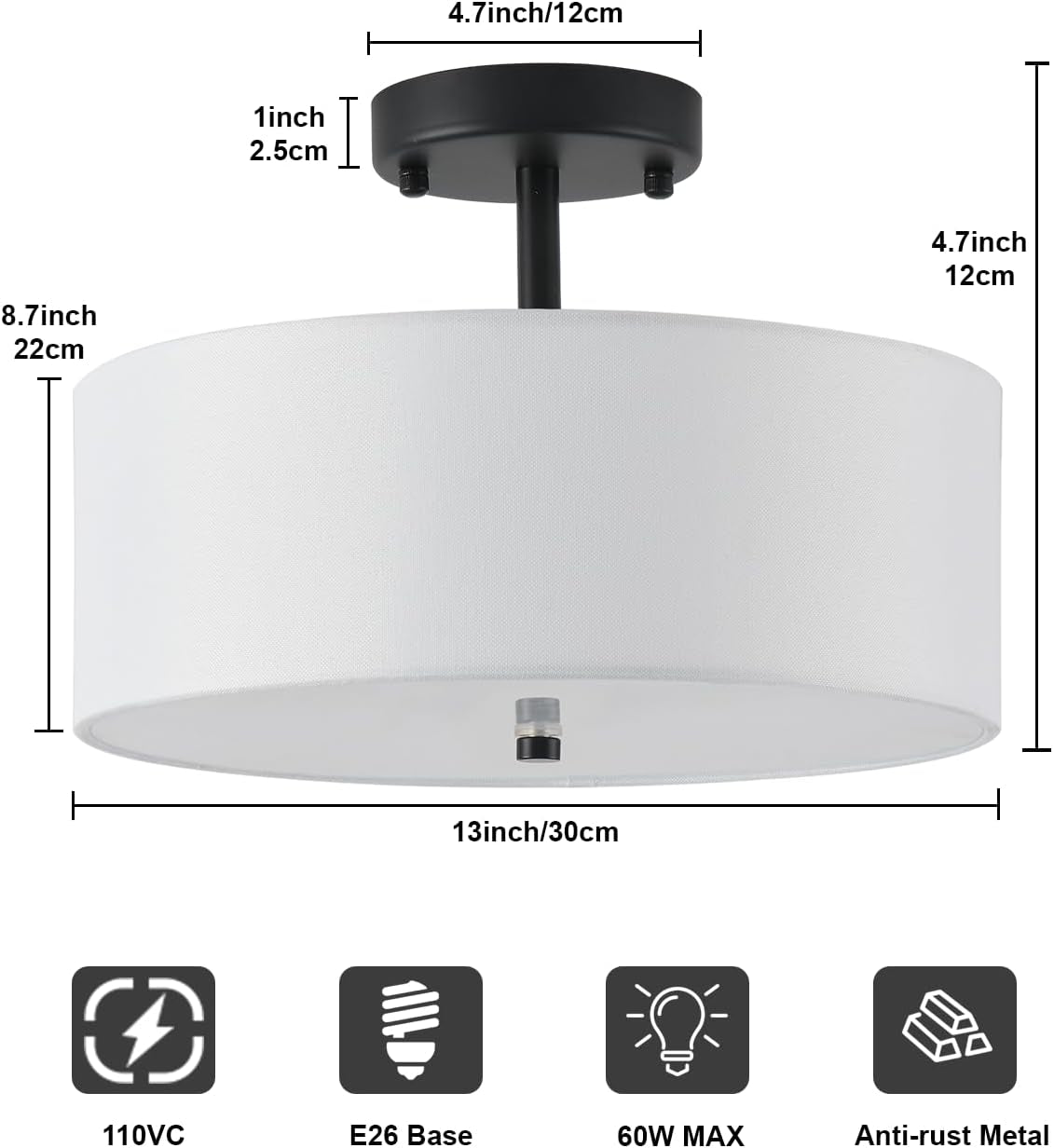 Semi Flush Mount Drum Ceiling Light Farmhouse Decor