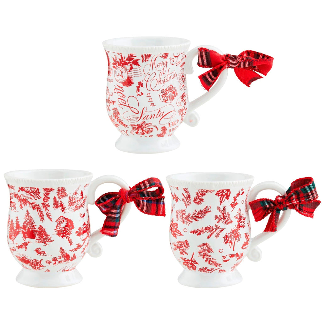 Red Toile Christmas Ceramic Mugs Rust & Cinder