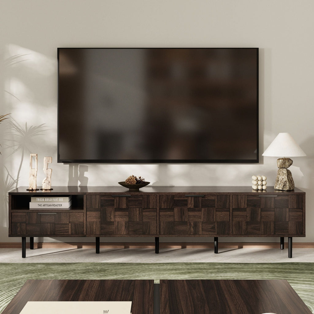 78" TV Stand With Storage Cabinets For Living Room - Walnut Unique Piece Furniture