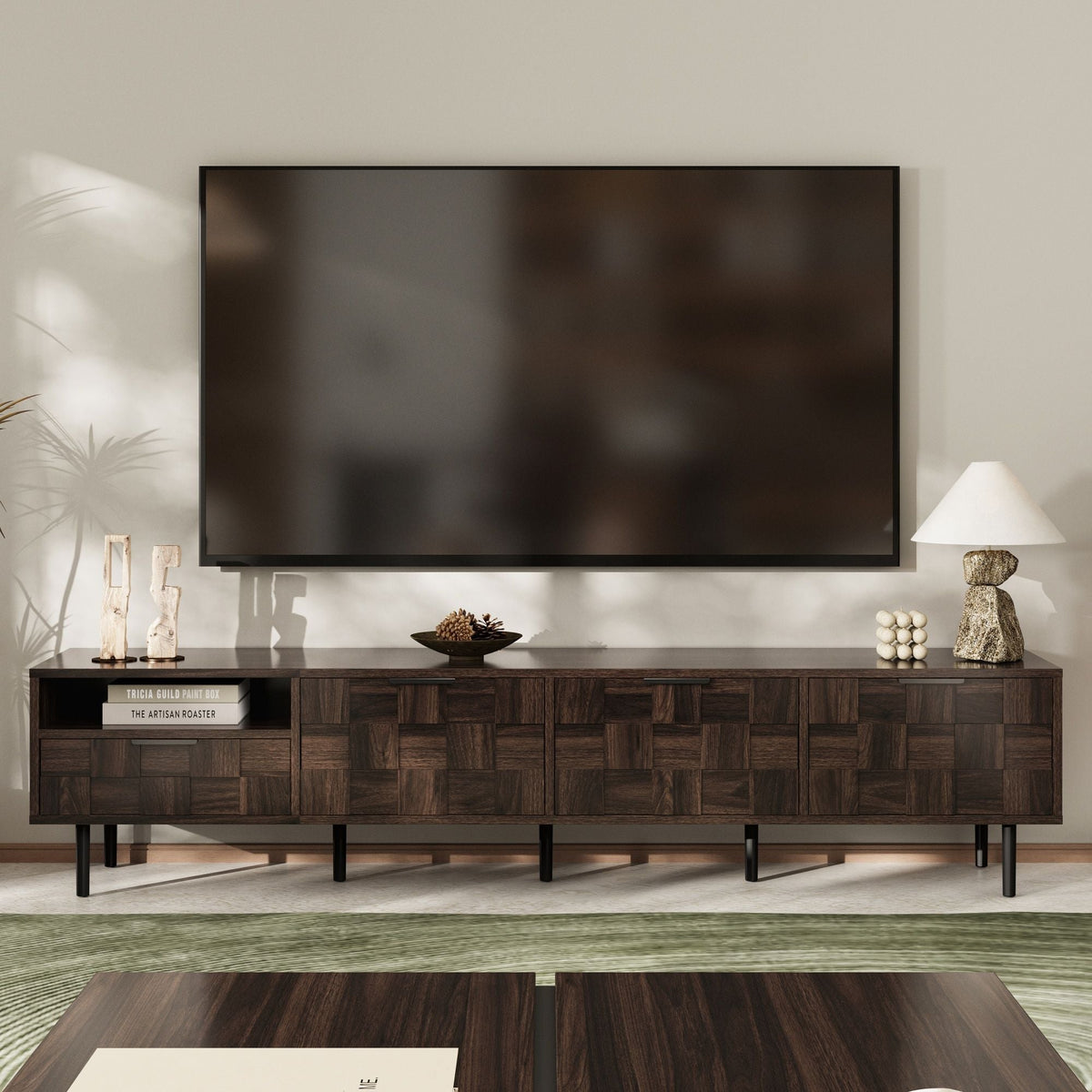 78" TV Stand With Storage Cabinets For Living Room - Walnut Unique Piece Furniture