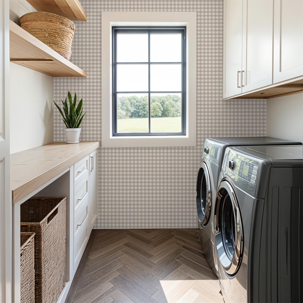 Willowside Gingham (Tan) Wallpaper WALL BLUSH