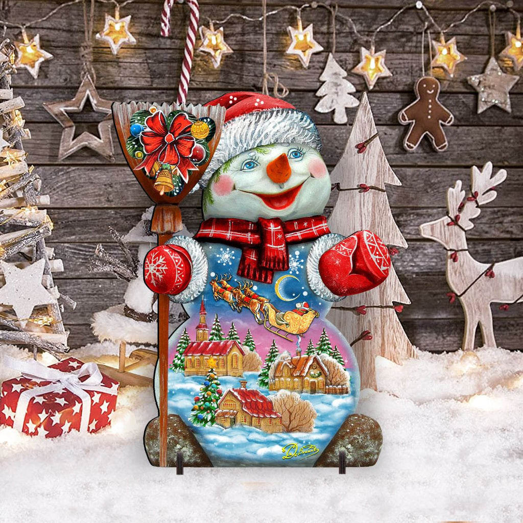 Santa In the Night Sky Snowman Christmas Outdoor Decor by G. DeBrekht - Christmas Santa Snowman Decor - 818158F G.DeBrekht