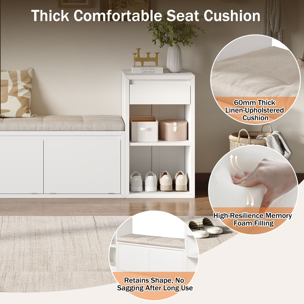 Entryway Storage Bench With Cushion, Drawers & Open Shelves Unique Piece Furniture
