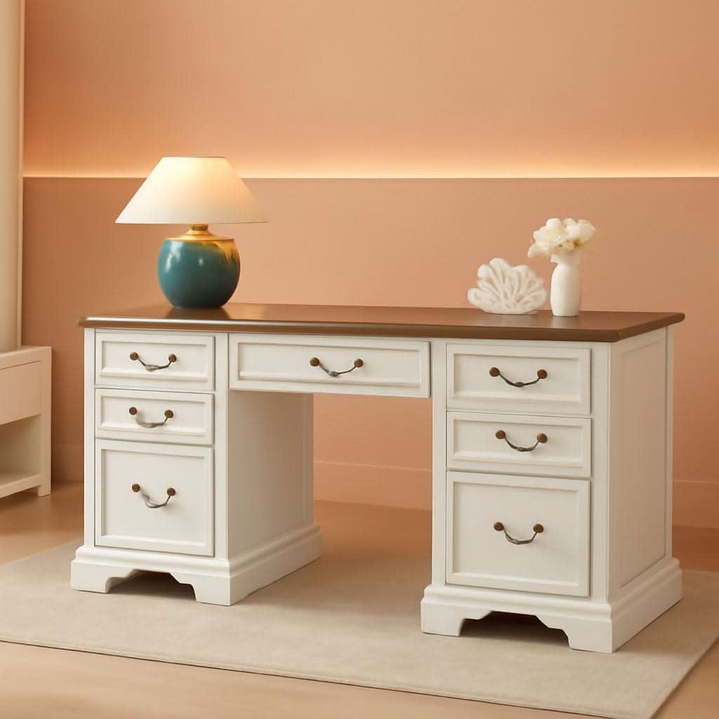 59 Victorian Farmhouse Executive Desk Antique White ShipItFurniture