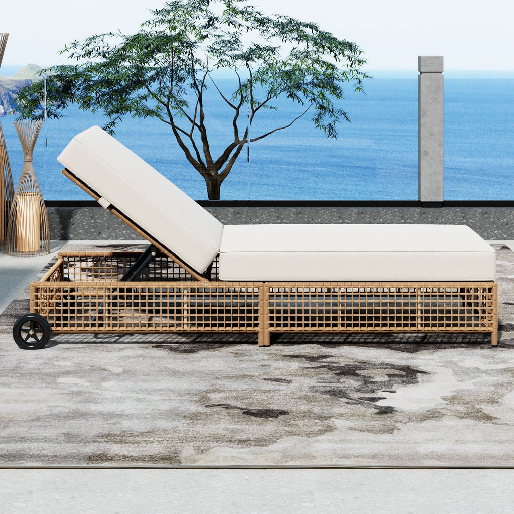 Outdoor Lounge Chair With 5 Position Backrest With Cushion And Wheels Unique Piece Furniture