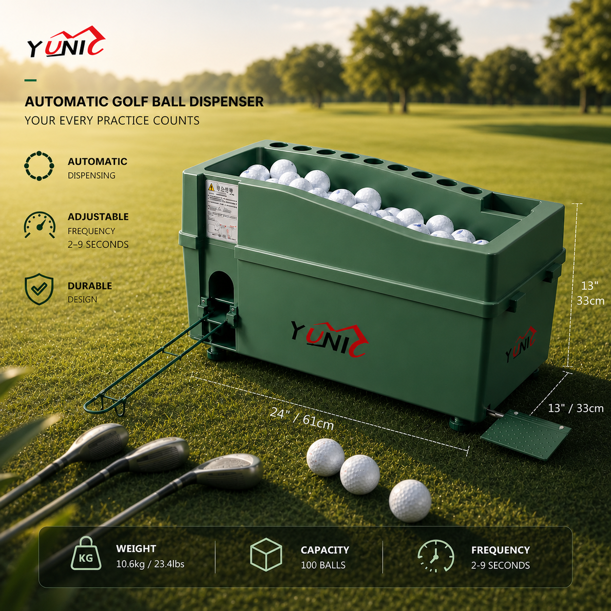 Golf Ball Dispenser Machine Powerless Automatic Tee Up Yunic Golf
