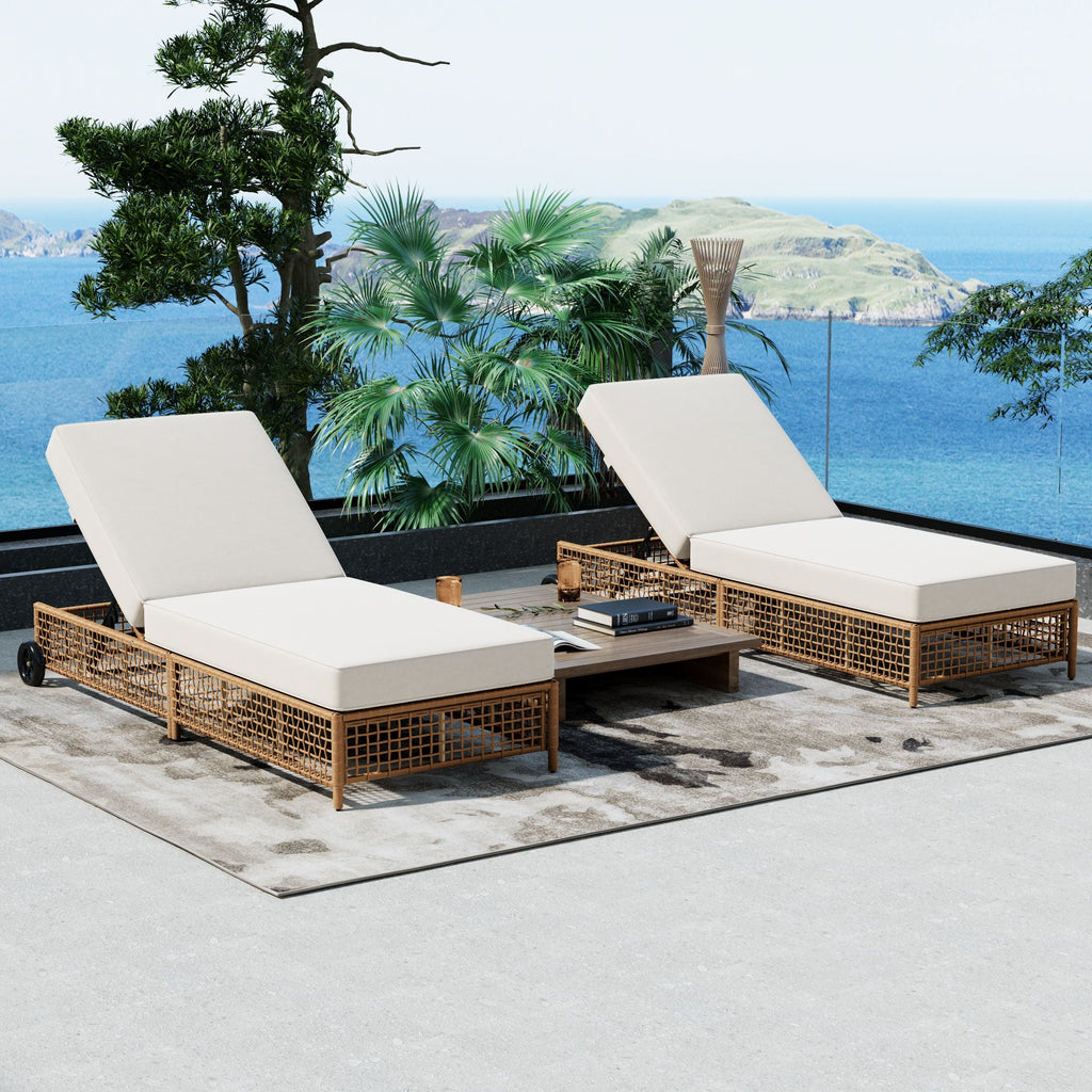 Outdoor Lounge Chair With 5 Position Backrest With Cushion And Wheels Unique Piece Furniture