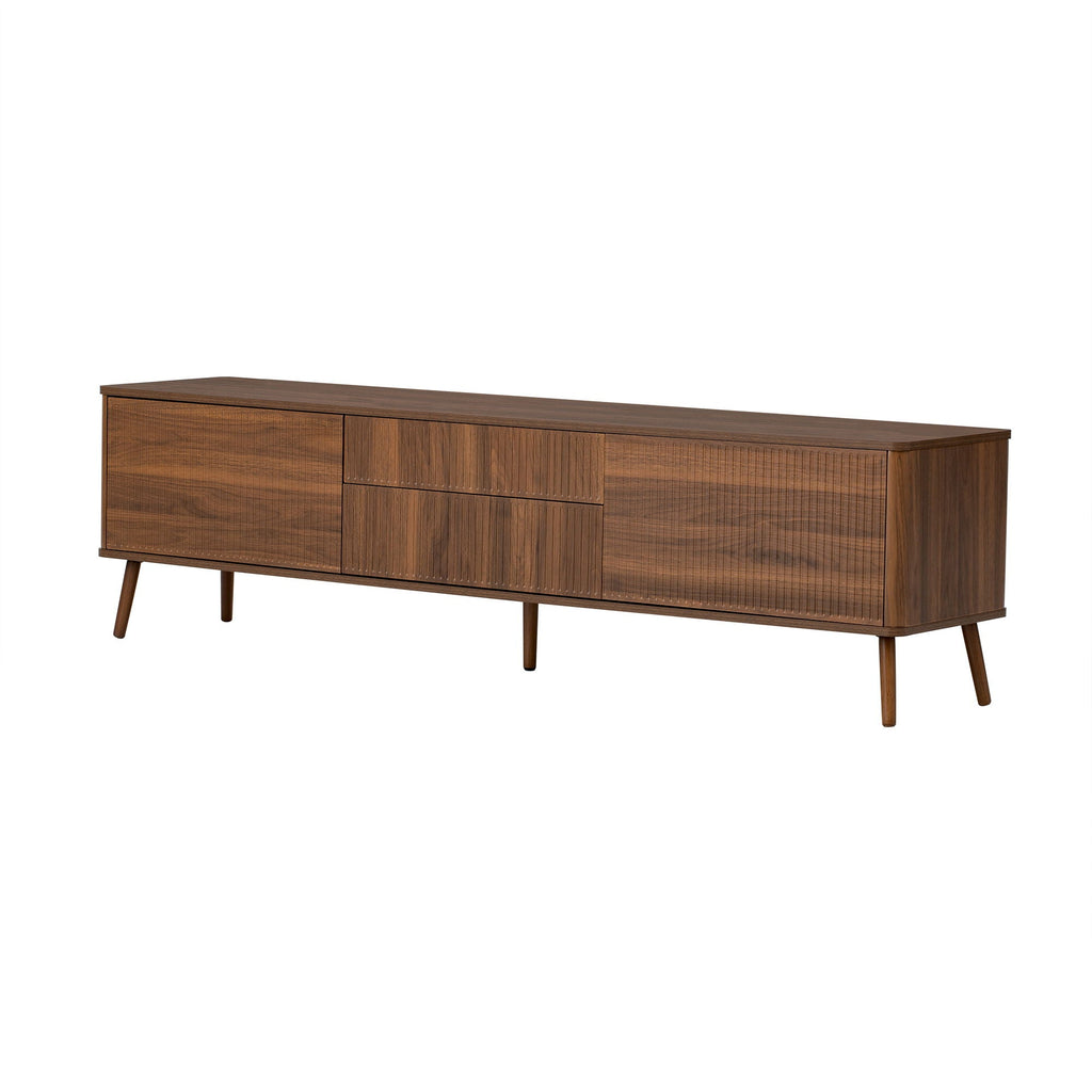 Fluted TV Stand With Storage Drawers And Cabinets For TVs Up To 80", Soft-Close Hinges, Cable Management - Walnut Unique Piece Furniture