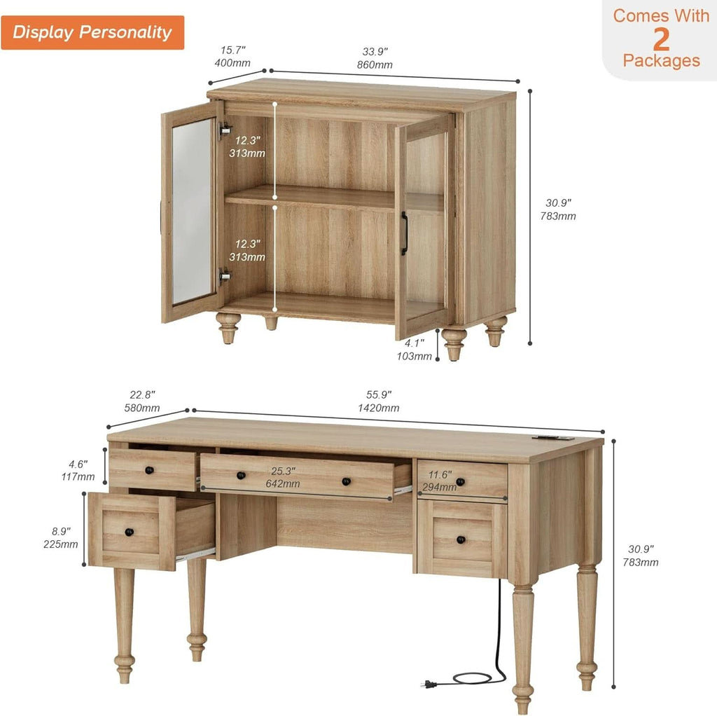 Distressed Oak Farmhouse Executive Desk With Glass ShipItFurniture