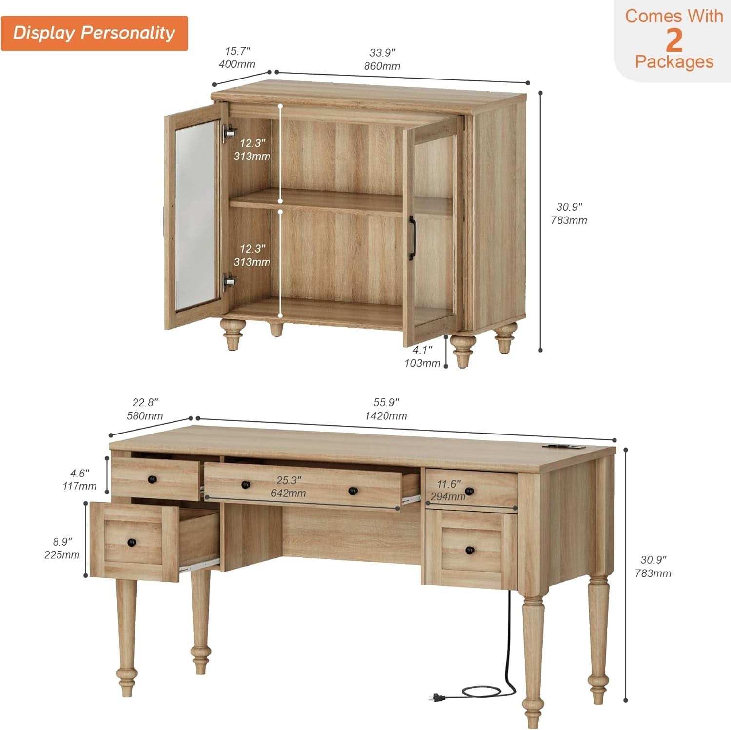 Distressed Oak Farmhouse Executive Desk With Glass ShipItFurniture