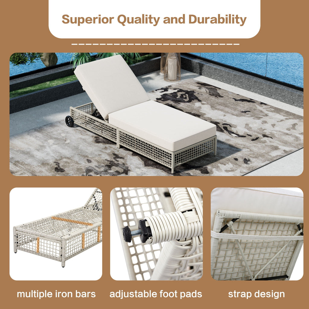 Outdoor Lounge Chair With 5 Position Backrest With Cushion And Wheels Unique Piece Furniture