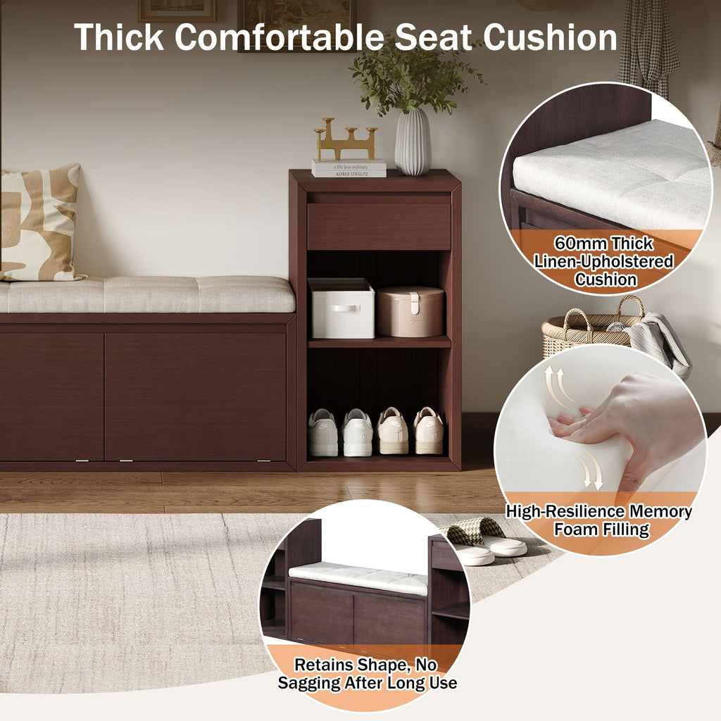 Entryway Storage Bench With Cushion, Drawers & Open Shelves Unique Piece Furniture