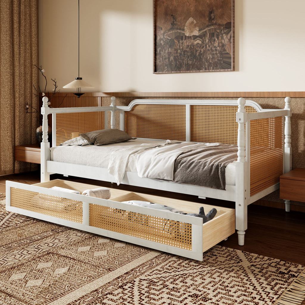 Traditional Style Rattan Daybed, No Box Spring Needed Unique Piece Furniture