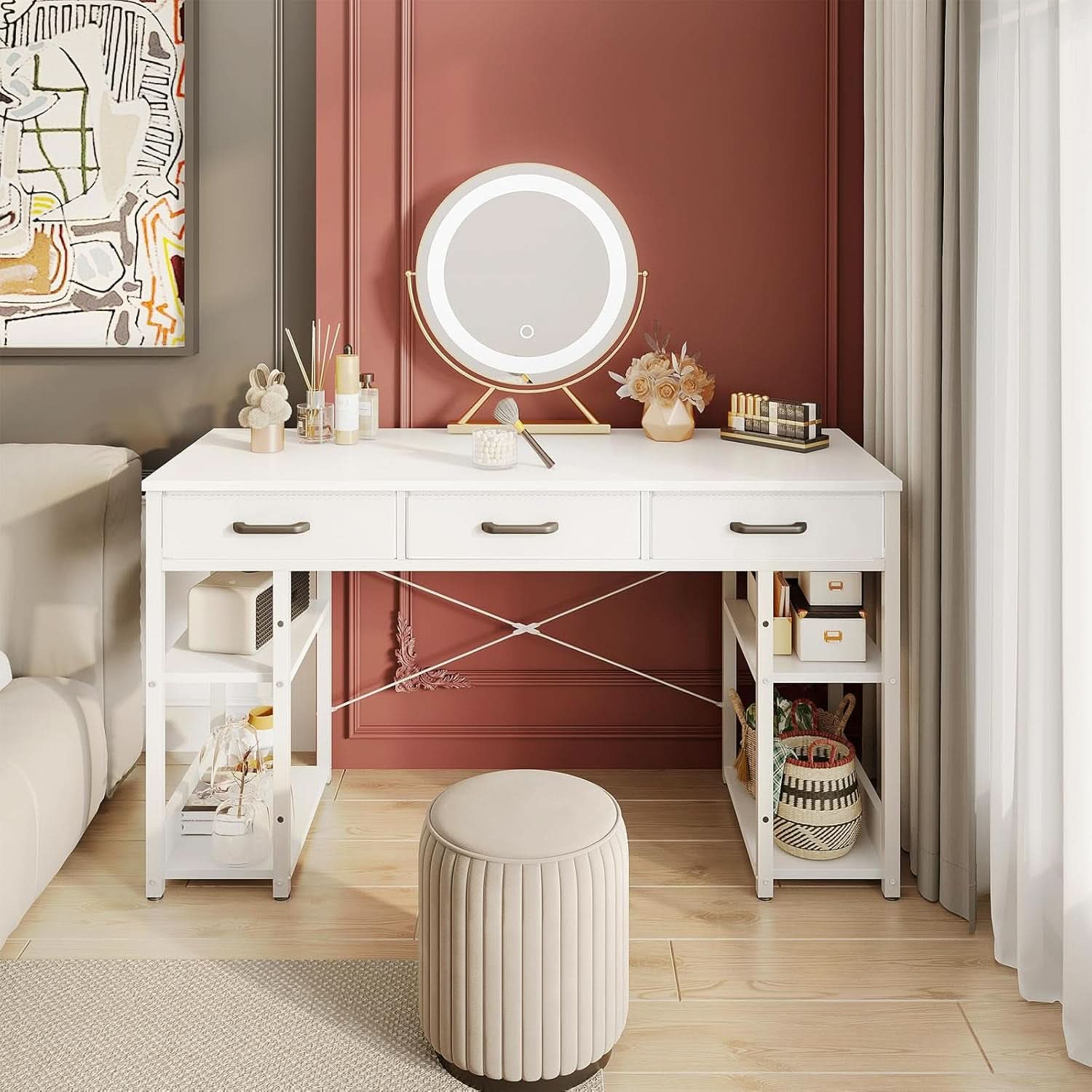 White 48 Inch Contemporary Premier Desk With Drawers ShipItFurniture