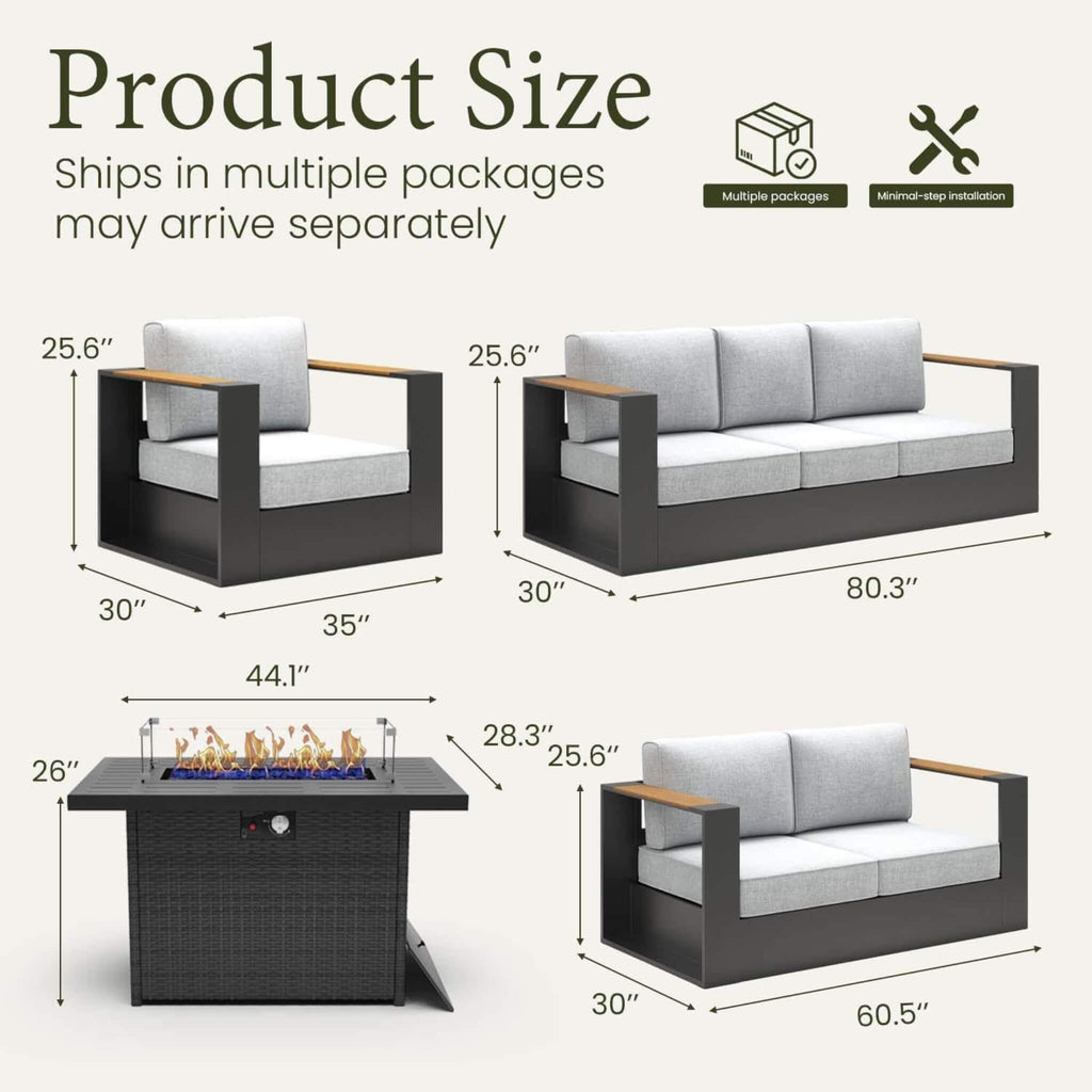 5-Piece Aluminum Patio Furniture Set With 55K BTU Fire Pit Table (SAK61742) SAKSBY WHOLESALE