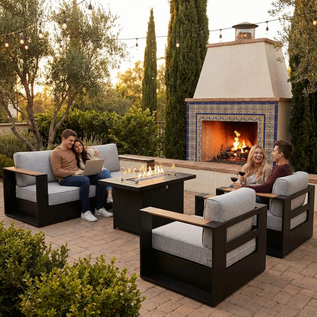 5-Piece Aluminum Patio Furniture Set With 55K BTU Fire Pit Table (SAK61742) SAKSBY WHOLESALE