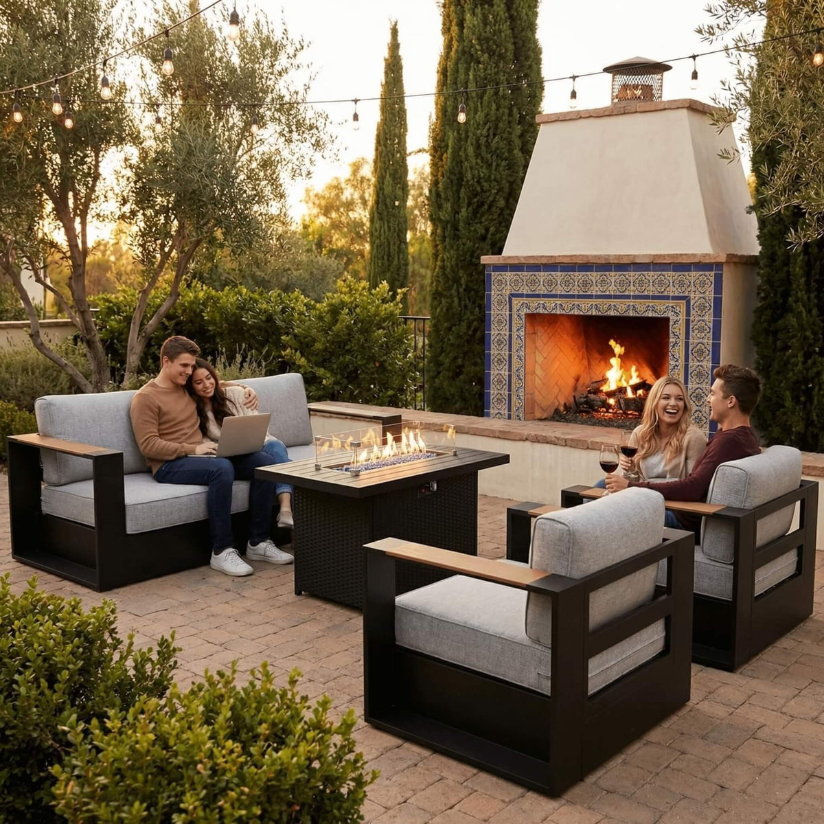 5-Piece Aluminum Patio Furniture Set With 55K BTU Fire Pit Table (SAK61742) SAKSBY WHOLESALE