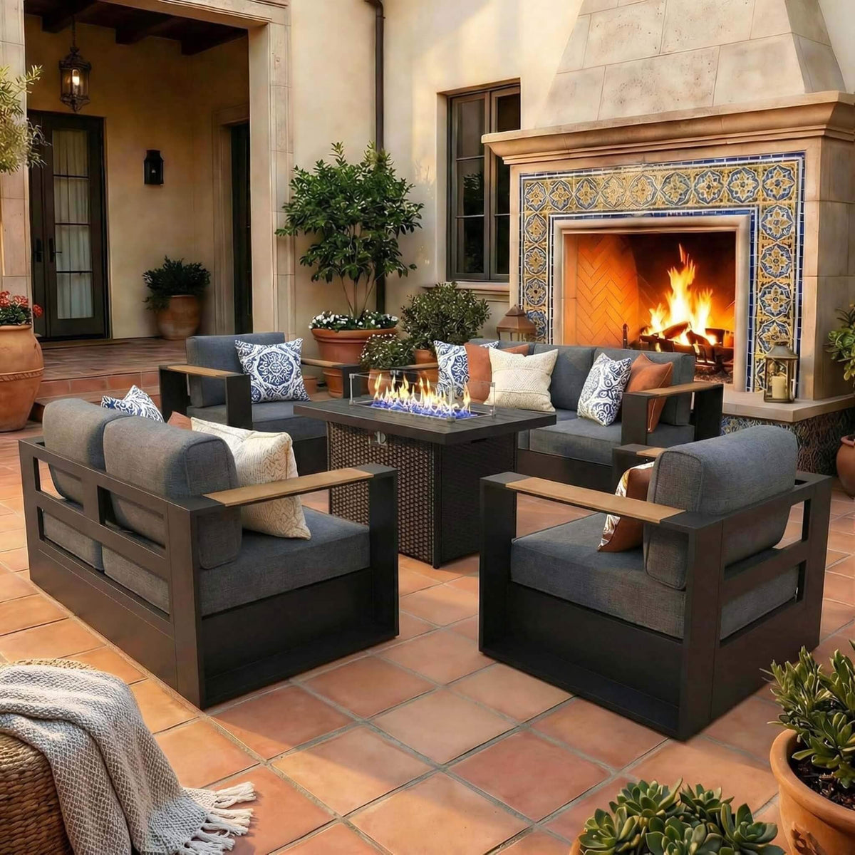 5-Piece Aluminum Patio Furniture Set With 55K BTU Fire Pit Table (SAK61742) SAKSBY WHOLESALE