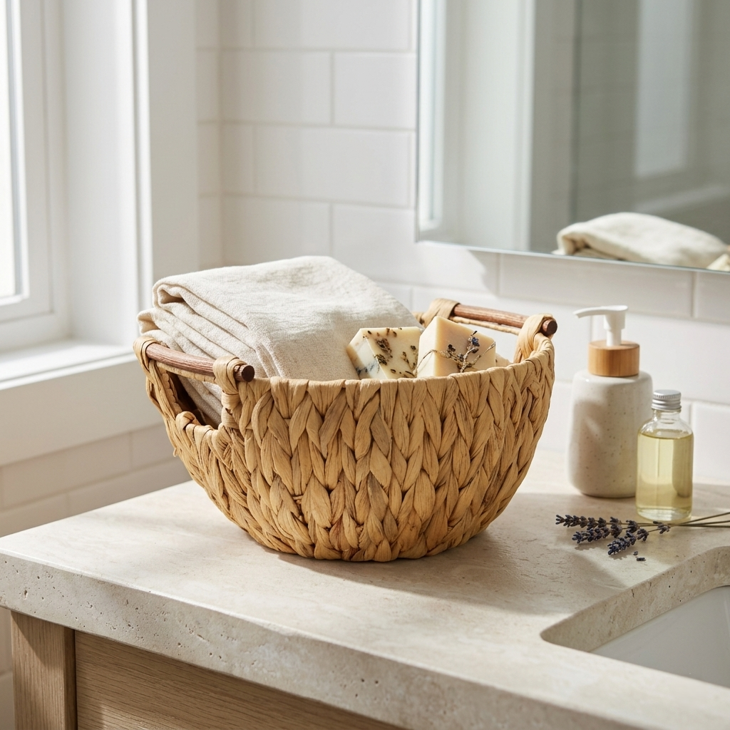 Laelia Woven Water Hyacinth Basket with Side Wood Handles Shop Fête