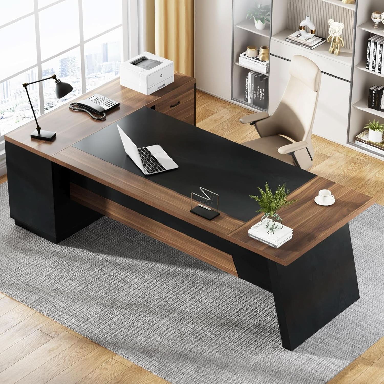 78 Inch Executive Desk Featuring Ample Storage Cabinets ShipItFurniture