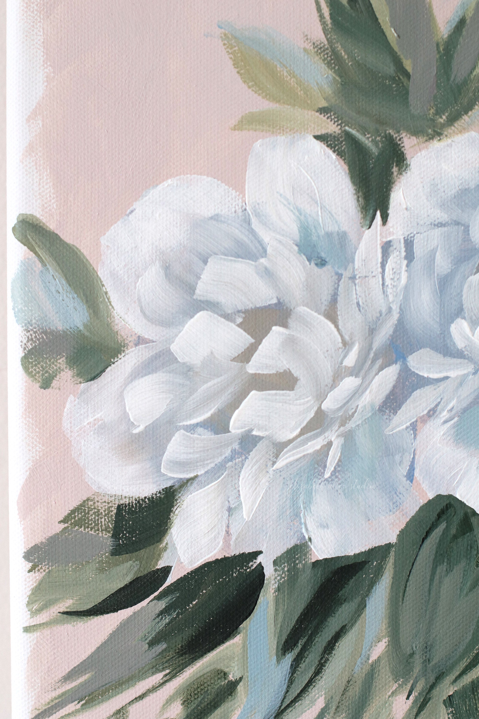 "Doris," Original pink-tan chinoiserie peony painting (No. 528) - 14 x 18
