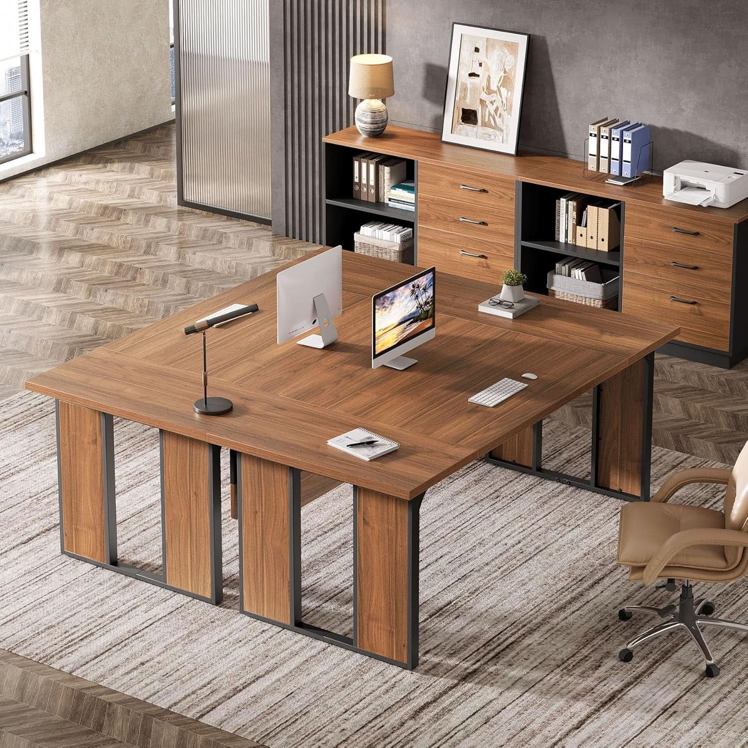 63 Inch L Shaped Executive Desk With Storage Shelves ShipItFurniture