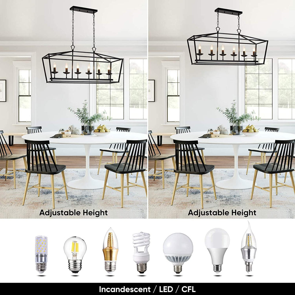 6-Light Black Linear Candle Chandelier Farmhouse Decor