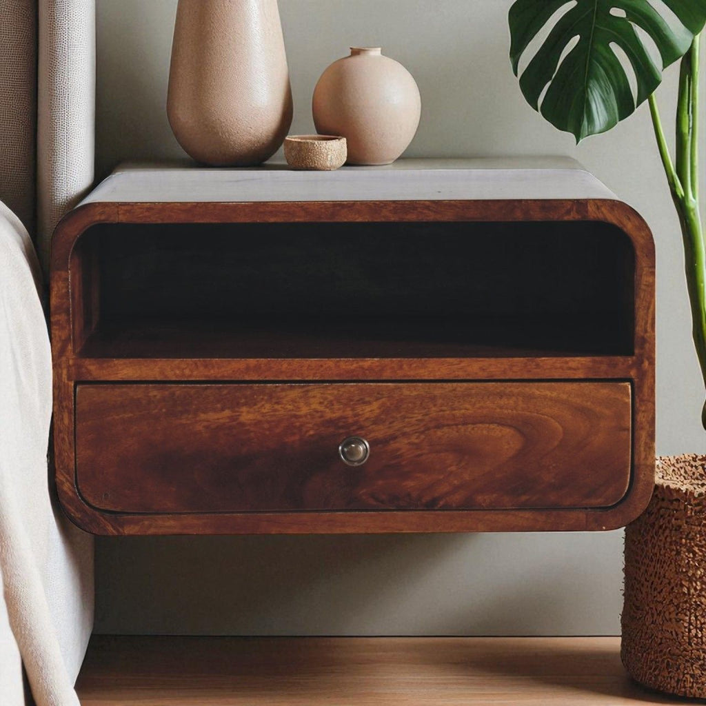 Curved Upper Slot Floating Nightstand Unique Piece Furniture