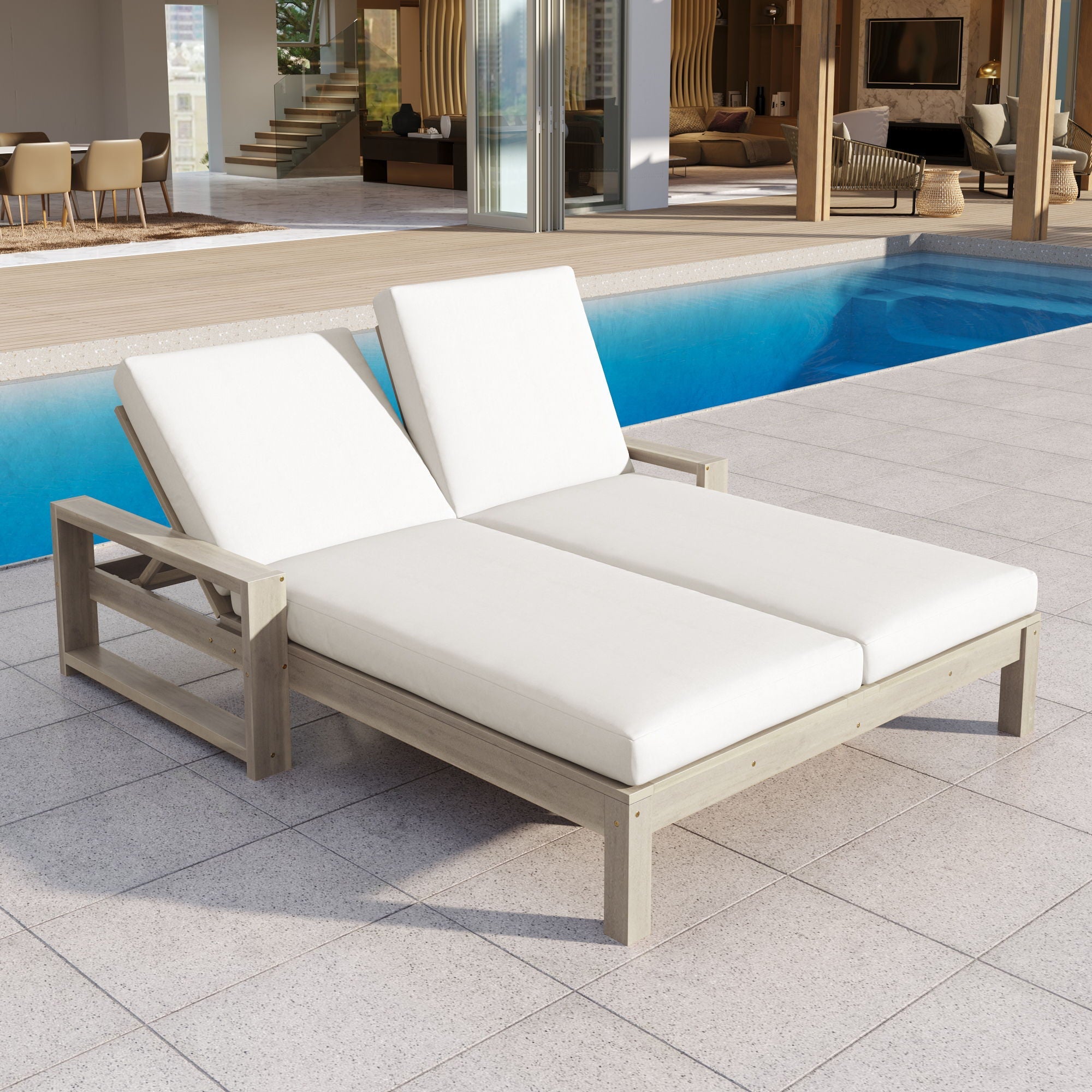 Outdoor Double Lounge Chair With 5 Position Adjustable Backrest Unique Piece Furniture