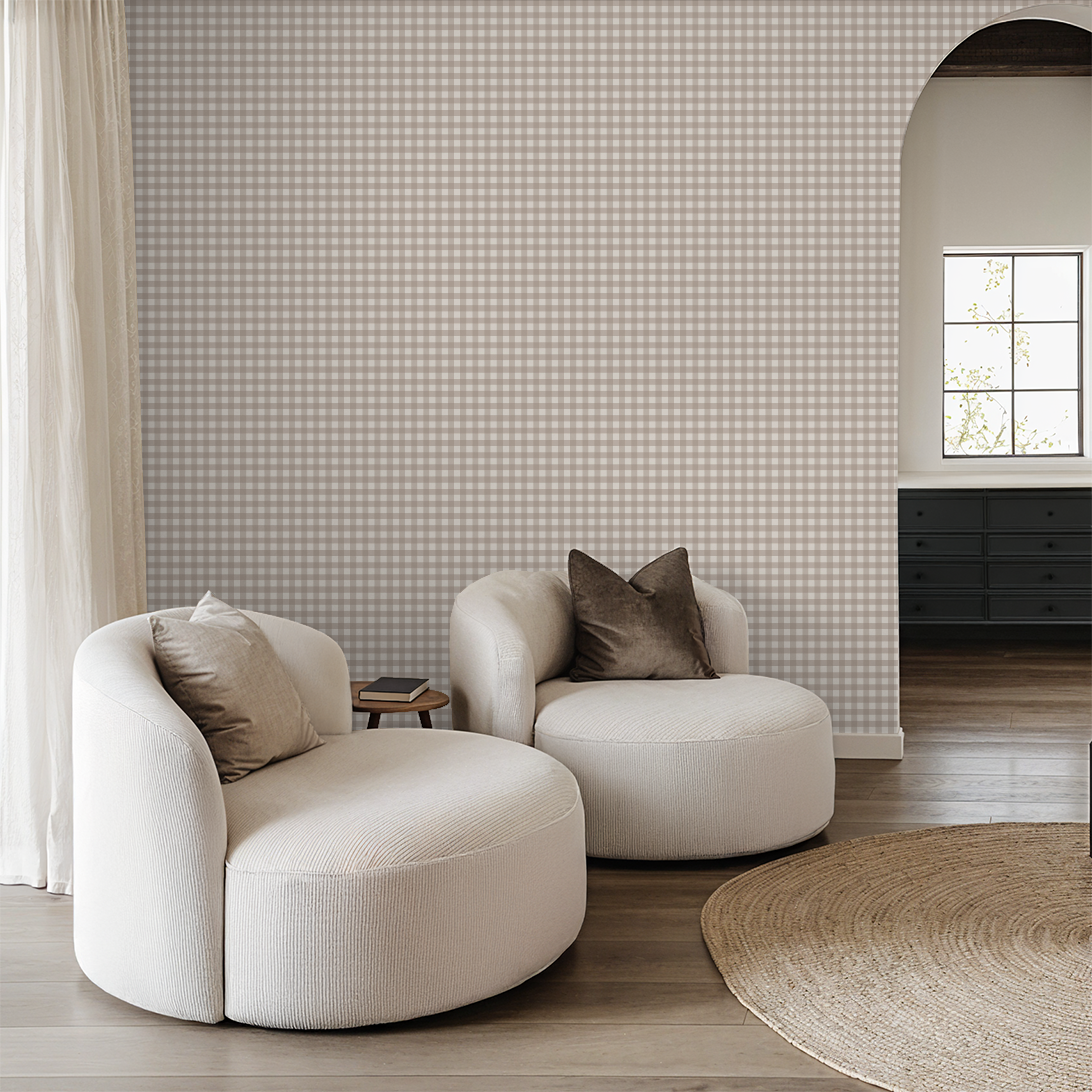 Willowside Gingham (Tan) Wallpaper WALL BLUSH