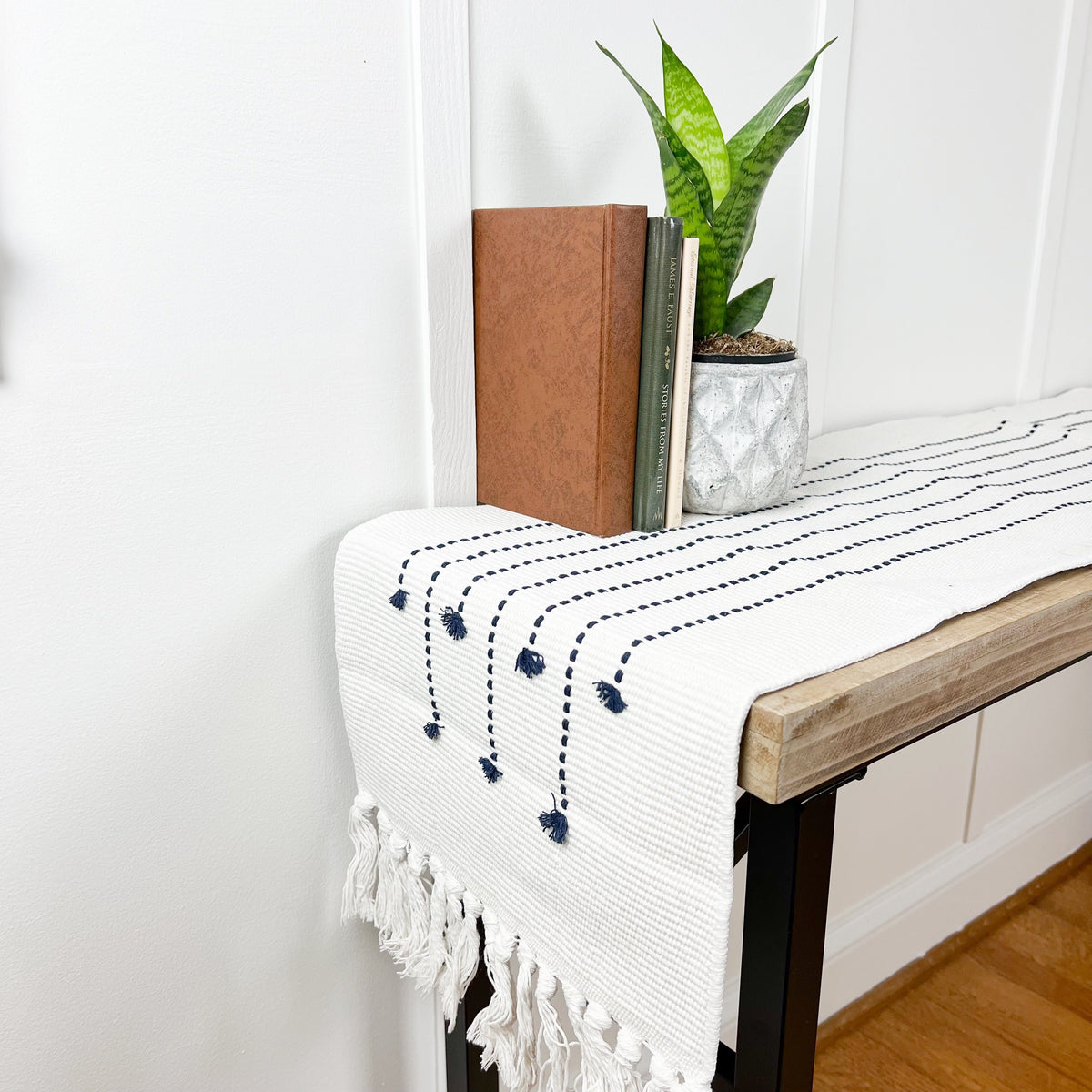 Navy Table Runner Cotton and Crate