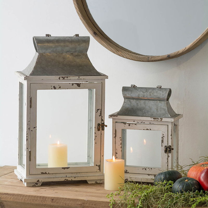 Wooden Candle Lantern Decorative, Hurricane Lantern Holder Decor For Indoor Outdoor, Home Garden Wedding - White Unique Piece Furniture