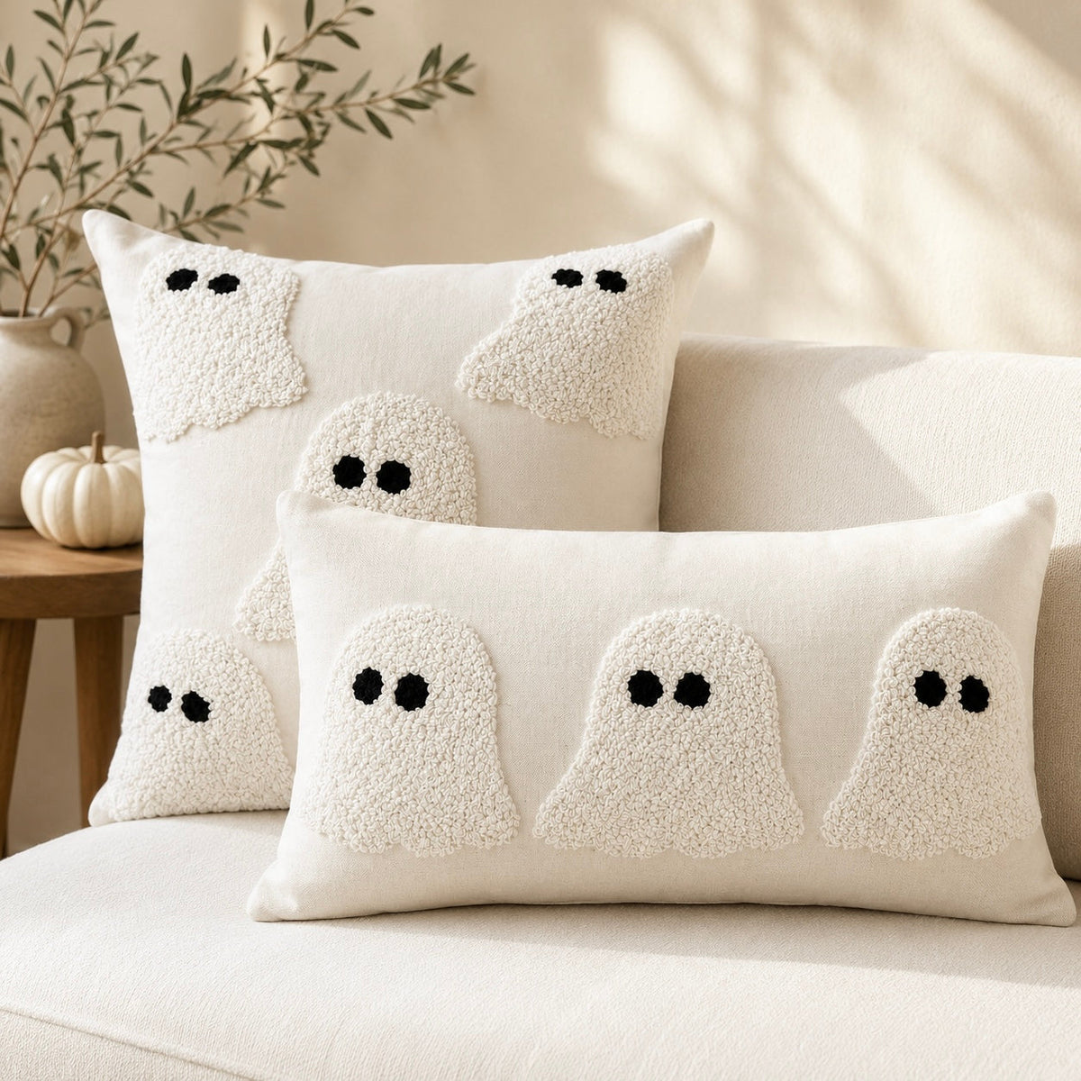 Ivory Tufted Ghost Lumbar Pillow Cover Busa Designs