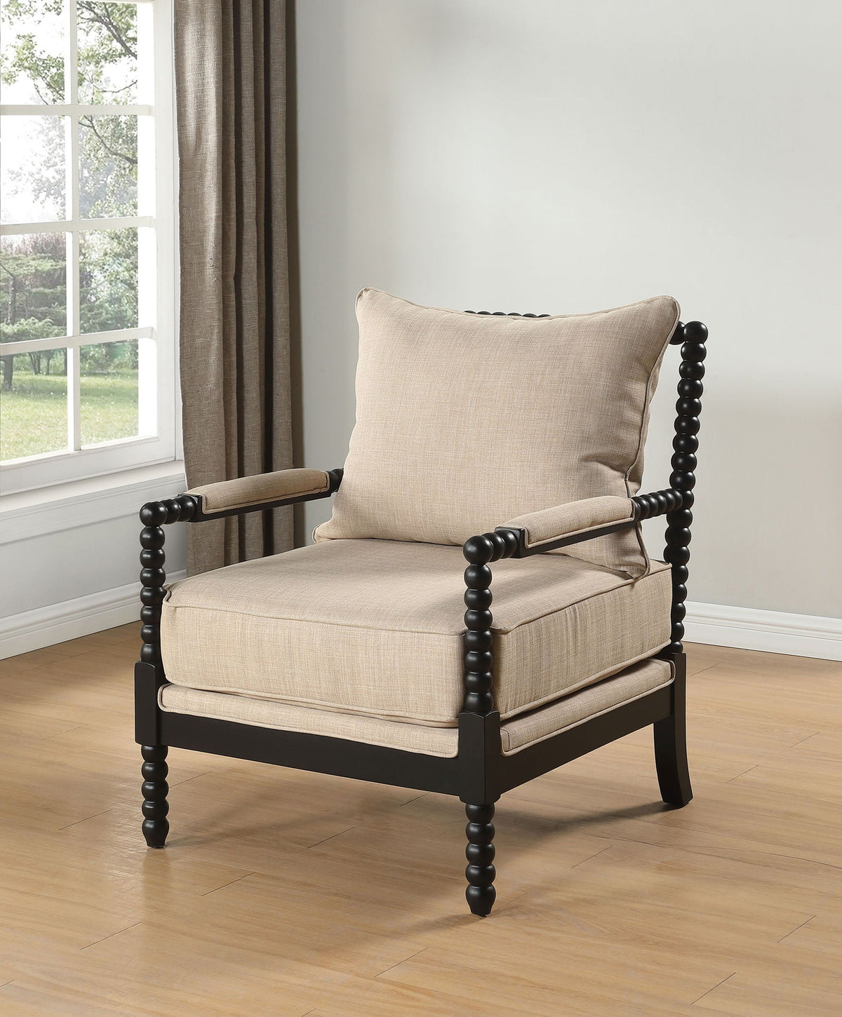 Blanchett Upholstered Bobbin Accent Chair Beige and Black Unique Piece Furniture