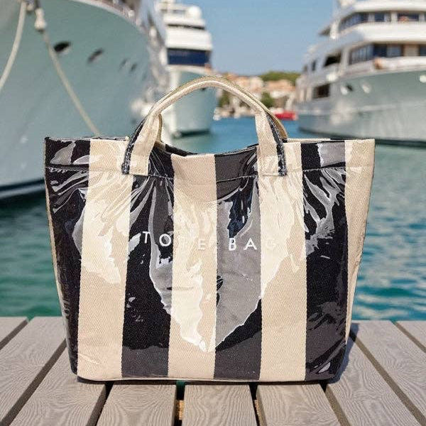 The Bag Waterproof Tote in Navy & White Shop Fête