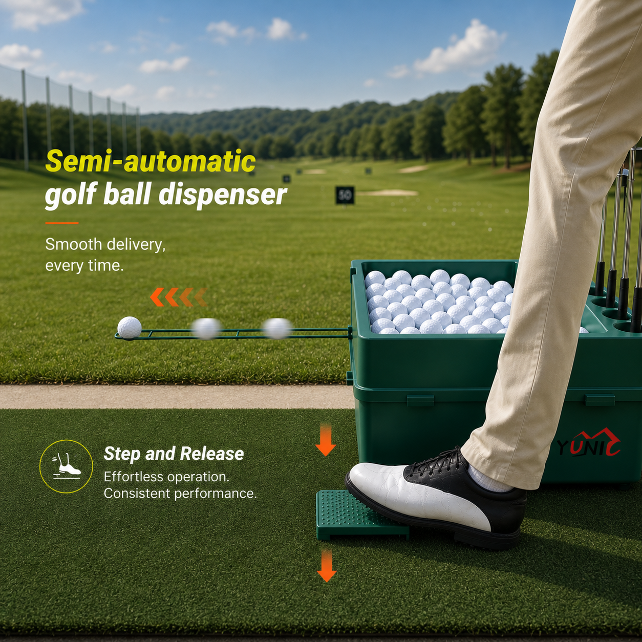 Golf Ball Dispenser Machine Powerless Automatic Tee Up Yunic Golf