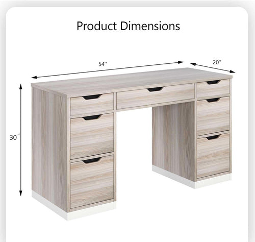 54 Inch Computer Desk With Storage Drawers White Walnut ShipItFurniture