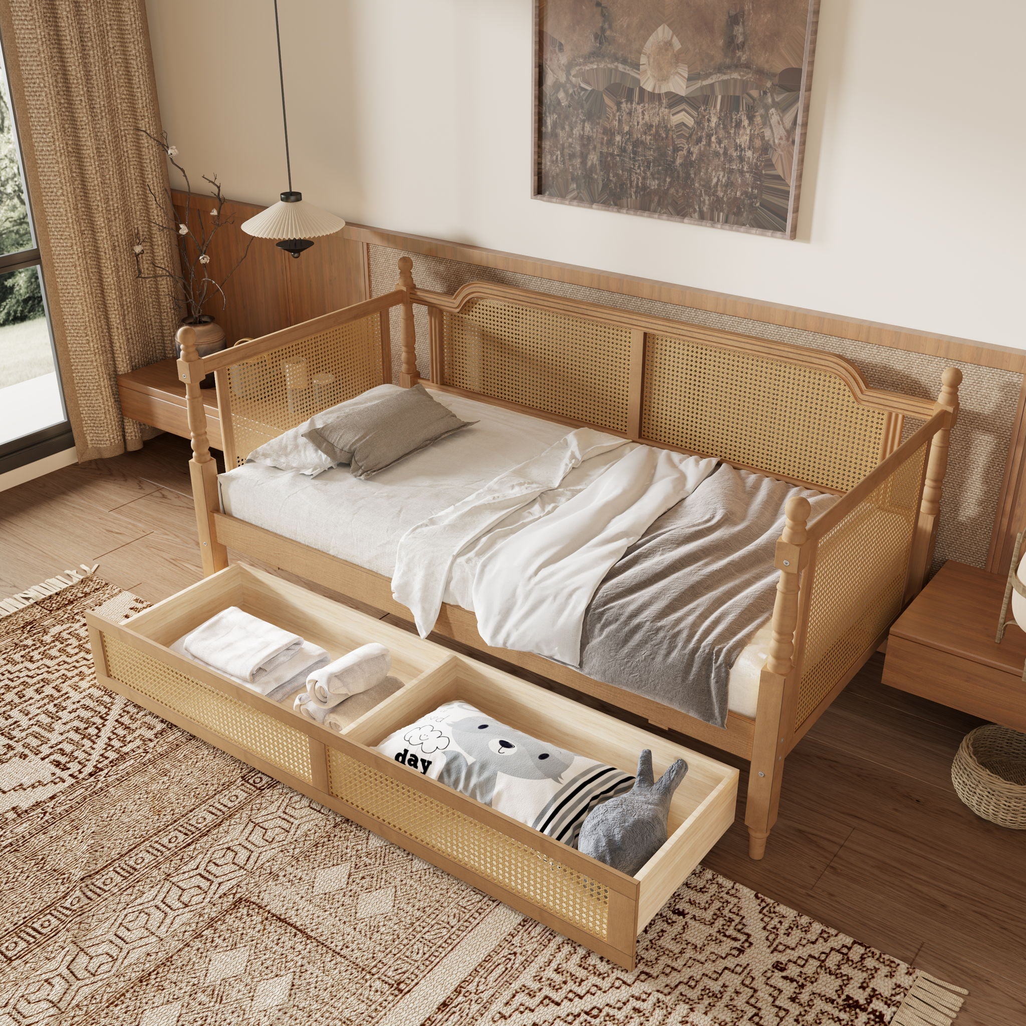 Traditional Style Rattan Daybed, No Box Spring Needed Unique Piece Furniture