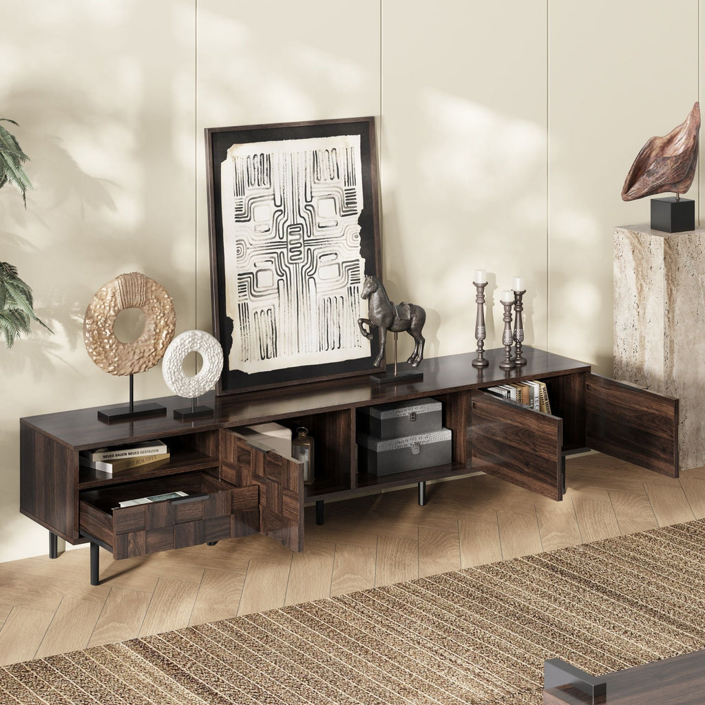 78" TV Stand With Storage Cabinets For Living Room - Walnut Unique Piece Furniture
