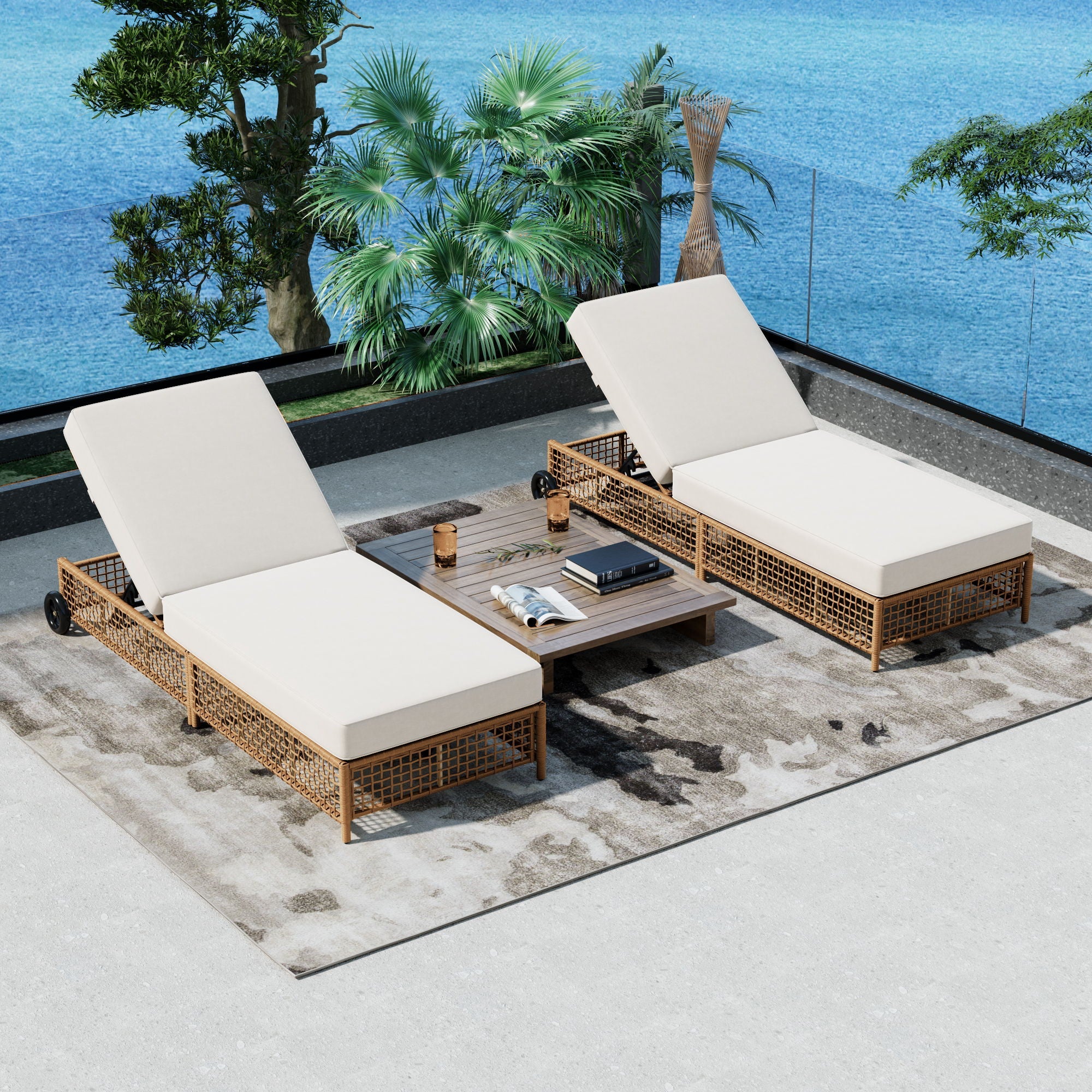 Outdoor Lounge Chair With 5 Position Backrest With Cushion And Wheels Unique Piece Furniture