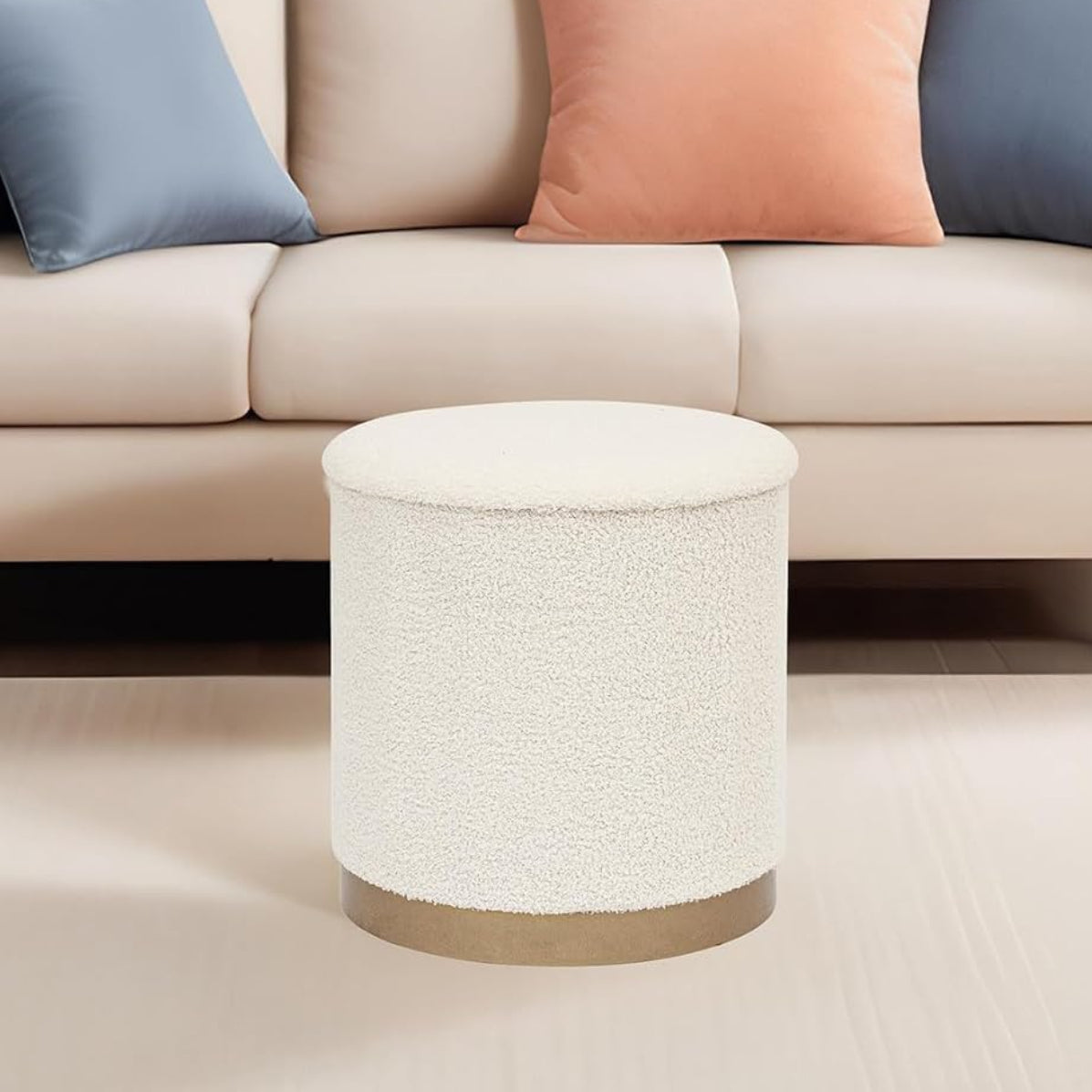 Round Bouclé Storage Ottoman Shop Fête