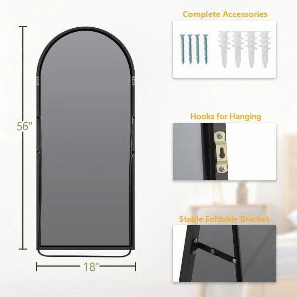 MELOMOIR Arched Floor Mirror, Leaning Hanging Mirror with Aluminum Frame, for Living Room, Bedroom, Cloakroom, Hallway, Black MIRRORONS